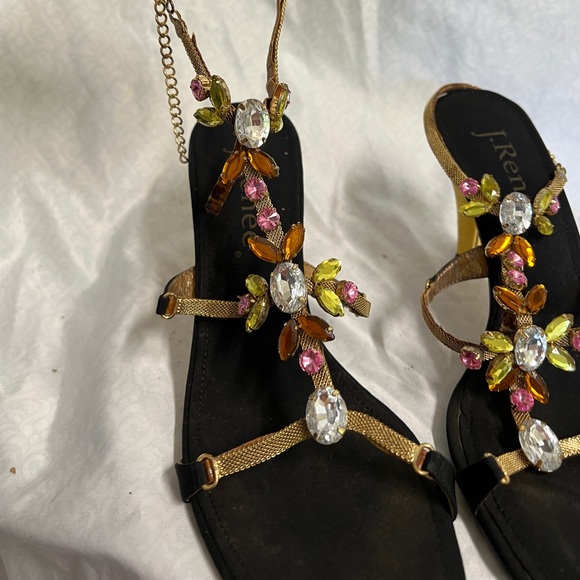 Vintage J Renee jeweled heels with metal strap